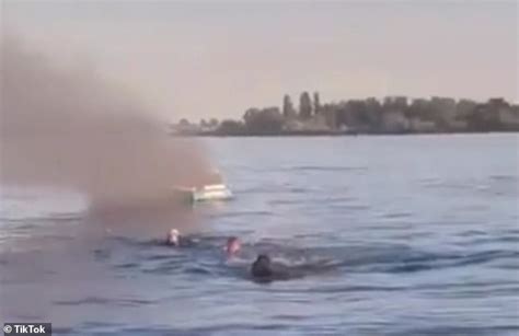 Karma Is Real Boat Bursts Into Flames And Sailors Dive Into Water