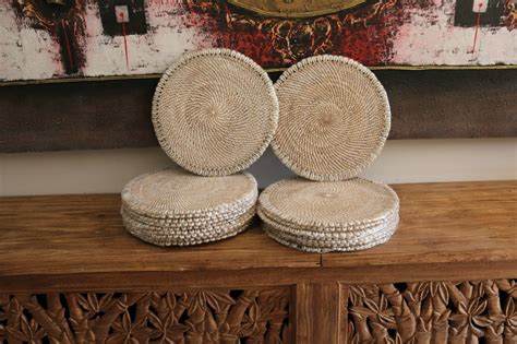 New Bali Woven Rattan Placemats Wshell Trim Balinese Placemat Wshe