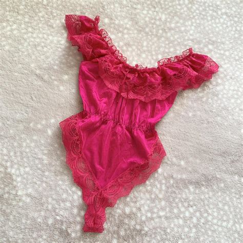 vintage hot pink ruffle lace lingerie bodysuit depop