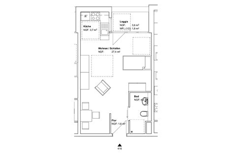 Eine küche und ein bad stehen zur alleinigen nutzung zur verfügung. Böttcherkamp - 1 Zimmer Wohnung 416 - ca. 38,9 qm - JENSEN ...