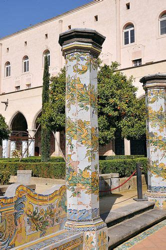 colorful majolica tiled cloister in santa chiara napoli