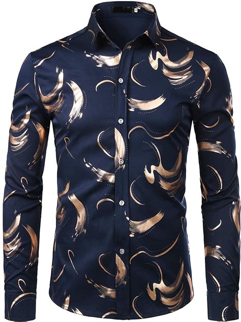 Zeroyaa Mens Hipster Shiny Design Slim Fit Long Sleeve Button Up Party
