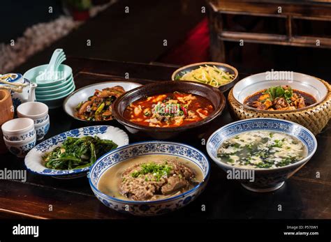A Table Of Chinese Foodsichuan Cuisine Stock Photo Alamy