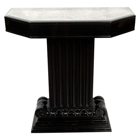 Art Deco Black Lacquer And Antiqued Mirror Console Table By Grosfeld