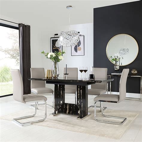 Florence Extending Dining Table And 4 Perth Chairs Black Marble Effect