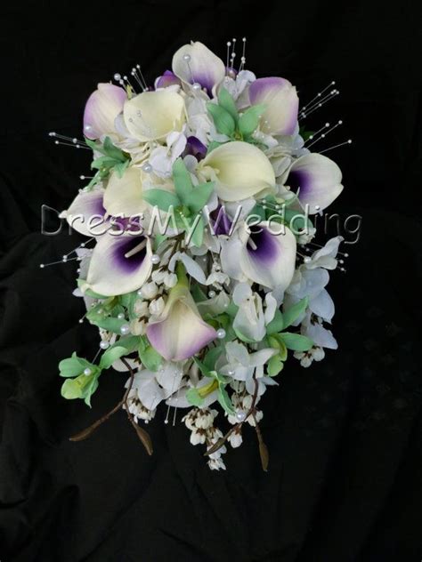 Calla Lily Orchid Cascading Bouquet Mint Lavender Purple Etsy