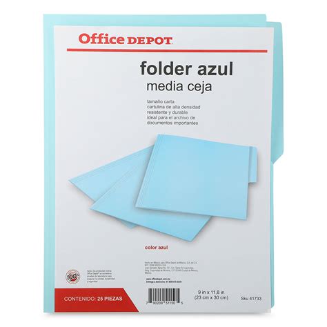 Folders Carta Con Media Ceja Office Depot Azul 25 Piezas Office Depot