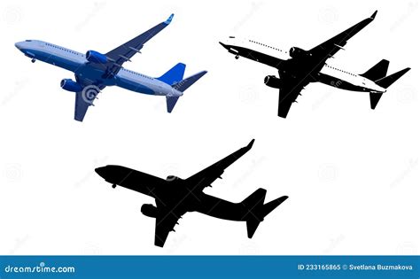 Passenger Flying Airliner And Airplanes Silhouettes Set Of Planes