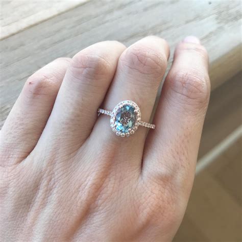 1ct Oval Aquamarine Rose Gold Ring Aquamarine Diamond Engagement Ring