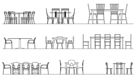 Furniture Of Dining Table And Chair 2d View Elevation Dwg Autocad