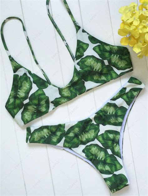 18 OFF 2020 Palm Leaf Print Bikini Set In WHITE AND GREEN ZAFUL