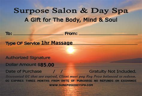 1hr massage surepose salon and day spa