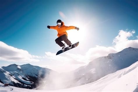 Premium Ai Image Men Snowboard Extreme Jumping Mountain Stunt Adventure