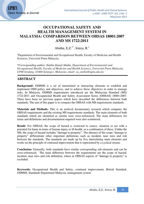 3.4.1.2 the selection of performance indicators shall be according to the size and nature of activity of the. (PDF) Occupational Safety And Health Management System In ...