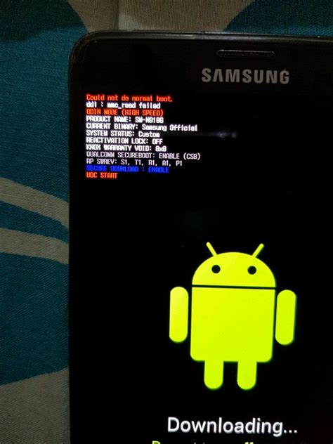 Failed (command write failed (no error)) finished. Note 4 "Could not do normal boot, mmc_read failed ...