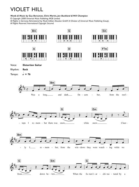 Violet Hill Sheet Music Coldplay Piano Chordslyrics