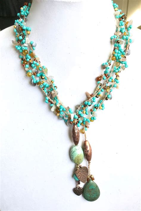 Long Lariat Necklace For Women Hand Made Turquoise Lariat Etsy