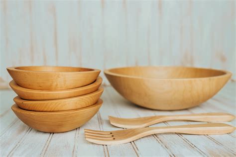 Large Wooden Salad Bowl 15 Maple Bowl Set With Bees Oil Finish