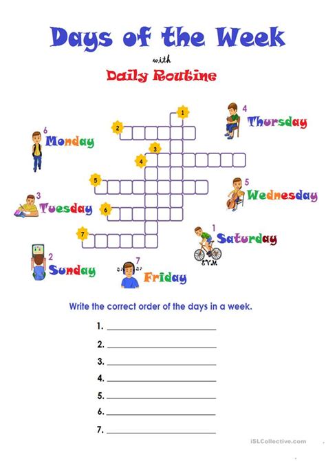 days   week routine worksheet  esl printable worksheets
