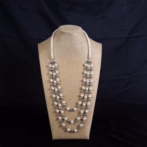 Long Pearl Necklace Multi Layer Pearl Necklace Grey And White