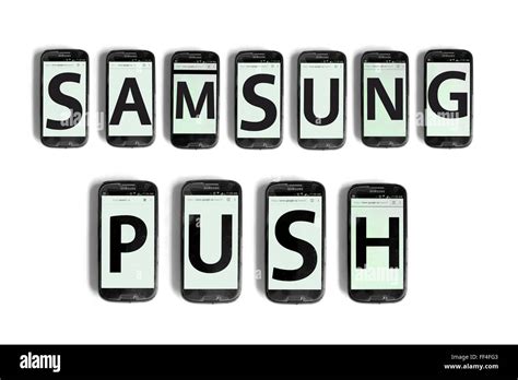 Samsung Push Written On The Screens Of Smartphones Photographed Against