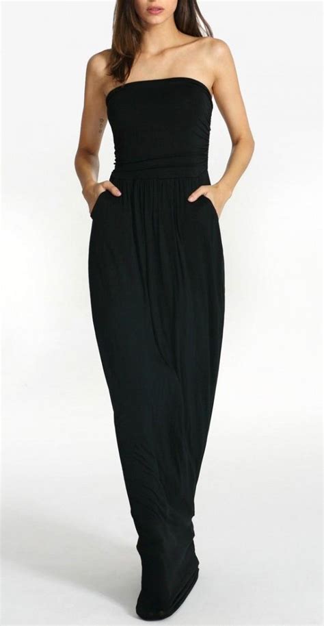 Black Strapless Pockets Maxi Dress Shein Sheinside 2345056 Weddbook