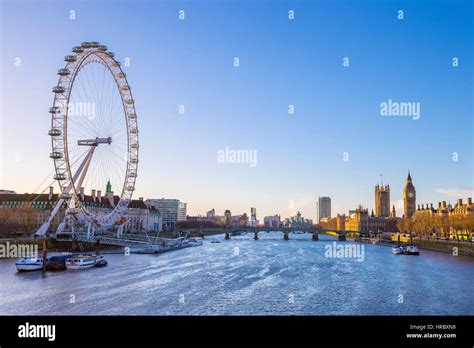 Londons Skyline View At Sunrise With Famous Landmarks Big Ben Houses