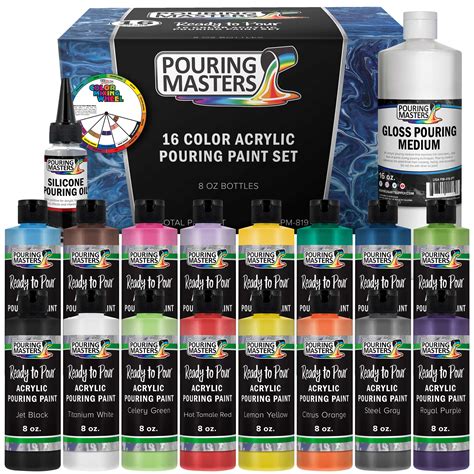 16 Color Ready To Pour Acrylic Pouring Paint Set Silicone Oil And Gloss