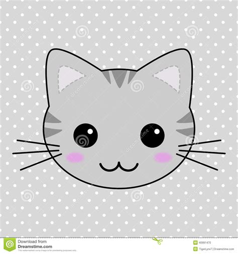 Cute Gray Kawaii Tabby Cat Stock Vector Illustration Of