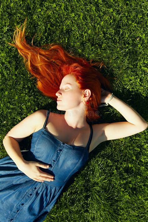 Sleeping Redhead Girl Stock Photo Image Of Grass Hair