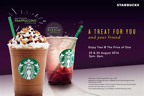 From protein boxes to sandwiches salads yogurt and fruit starbucks has freshly prepared menu items for every meal. Starbucks Frappuccino & Fizzio Buy One Free One Promotion ...