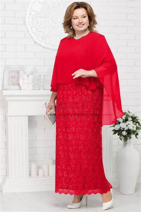 Plus Size Mother Of The Bride Dresses With Chiffon Poncho Red Lace