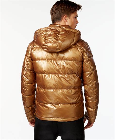 Guess Synthetic Hooded Puffer Jacket In Metallic For Men Lyst