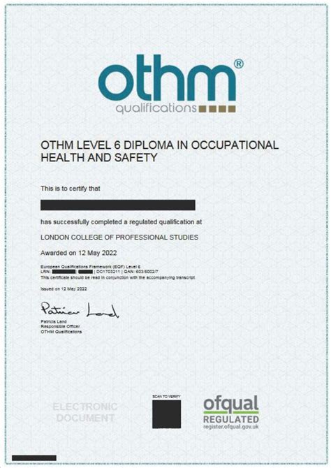 Othm Level 6 Diploma In Occupational Health And Safety Lcps