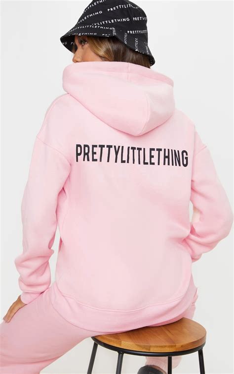 Plt Light Pink Slogan Oversized Pocket Hoodie Prettylittlething Ie