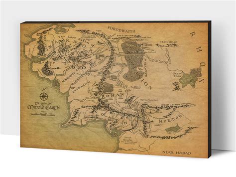 Map Of Middle Earth Pine Wood Framed Canvas Sign Lord Of The Rings