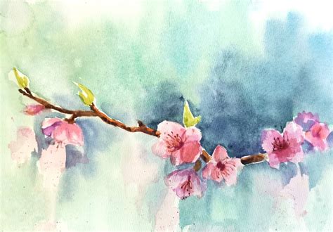 Cherry Blossom Tree Painting Original Japanese Cherry Wall Art Etsy