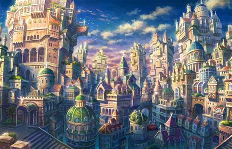 Wallpaper Fantasy City Castle Scenic Buildings Clouds Resolution