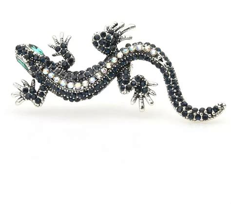 Brooch Pin Lizard With Crystals Etsy