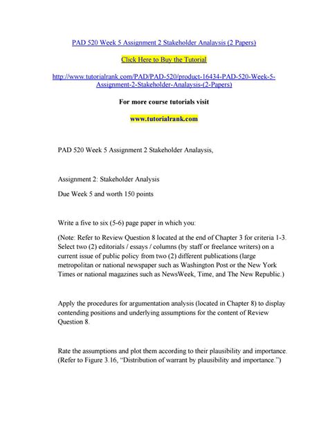 Pad 520 Week 5 Assignment 2 Stakeholder Analaysis 2 Papers By