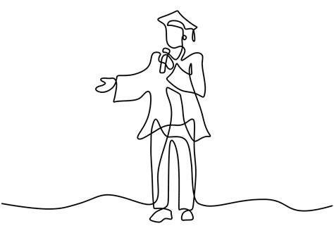 Continuous Line Art Drawing Of Graduation Student Made A Speech Young