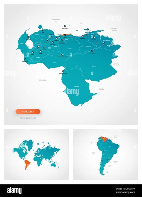 Editable Template Of Map Of Venezuela With Marks Venezuela On World