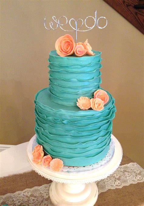 The Cake Market Turquoise Ruffle Wedding Cake