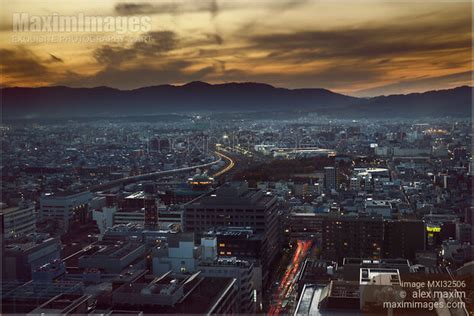 Art Print Of Kyoto Aerial City Scenery Landscape At Dusk With Dramatic