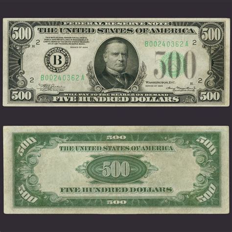 How Much Is A 500 Dollar Bill Worth From 1934 Dollar Poster