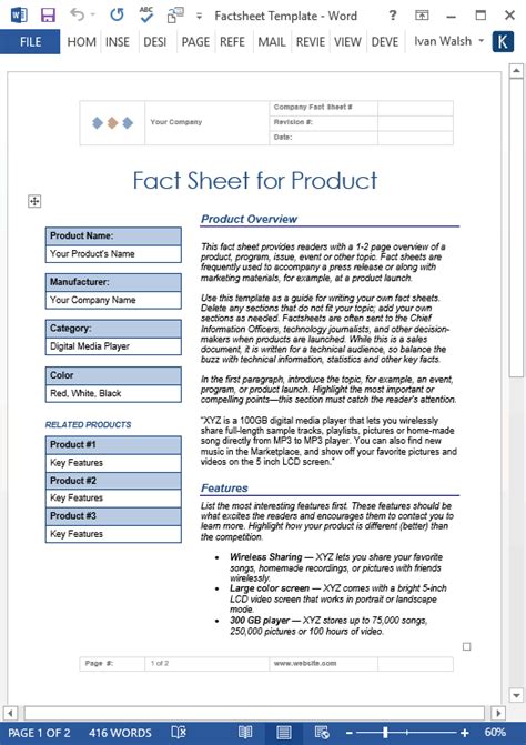 Fact Sheet Template Ms Word Templates Forms Checklists For Ms Office And Apple Iwork