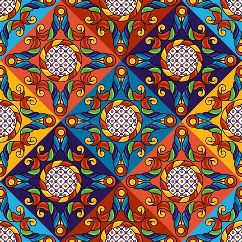 Mexican Talavera Ceramic Tile Seamless Pattern Decoration With