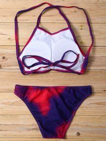 Halter Tie Dye Bikini Set In Purplish Red L Zaful