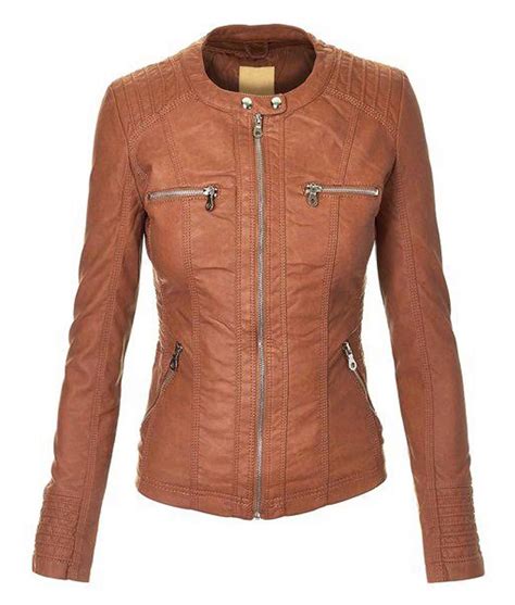 Womens Brown Faux Leather Jacket With Hood Jackets Creator