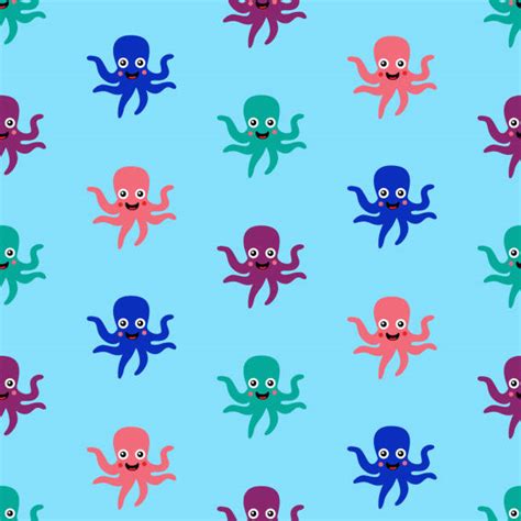 Cute Blue Octopus Smiling Backgrounds Illustrations Royalty Free